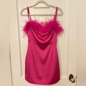 White Fox Boutique Pink Feather Mini Dress